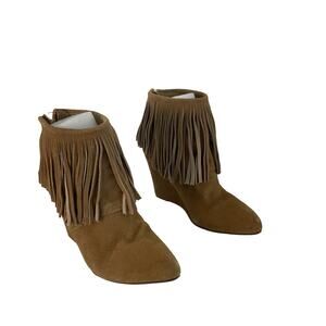 Chinese Laundry Tan Fringe Wedge Bootie Womens Sz 8 Preowned